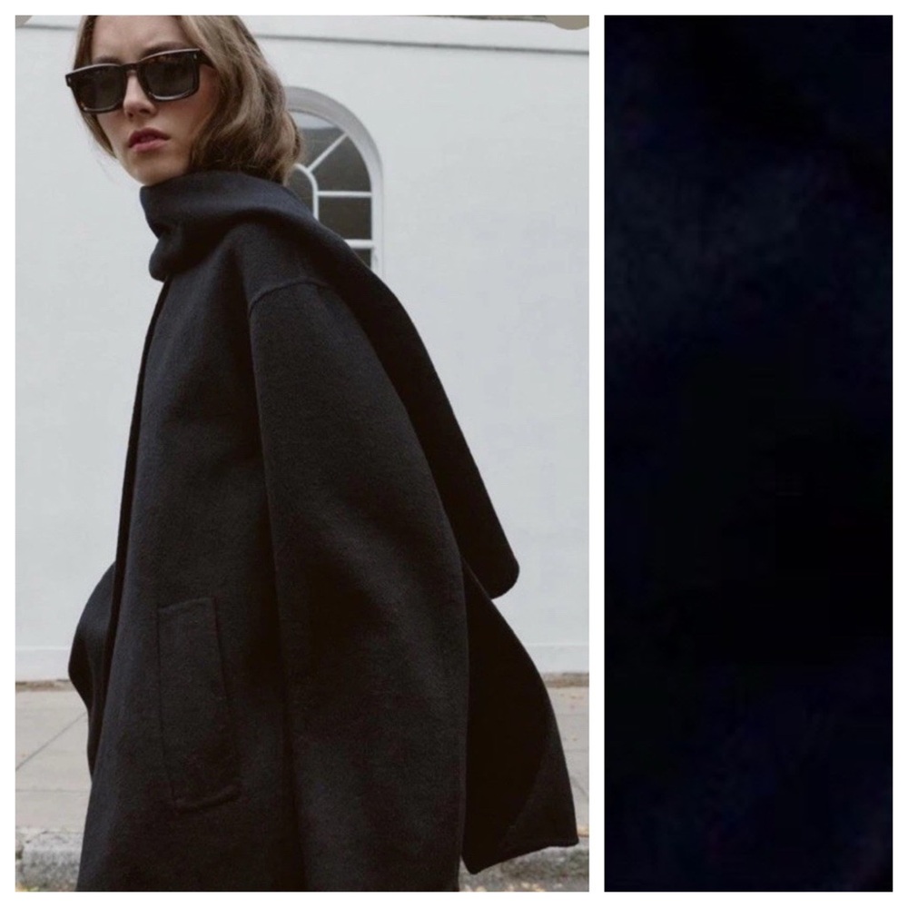 NWT. Zara ZW Collection Black Wool Blend Short Coat with Scarf. Size XS. - Picture 4 of 10